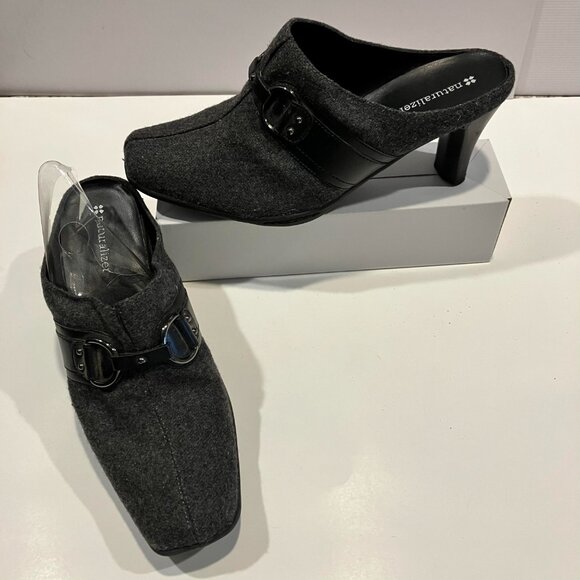 Naturalizer Gray Wool Mules Size 8.5 Wide Chunky Heel - Picture 1 of 11
